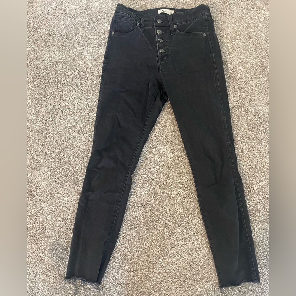 Madewell Raw Hem Black Skinny Jeans Button Fly